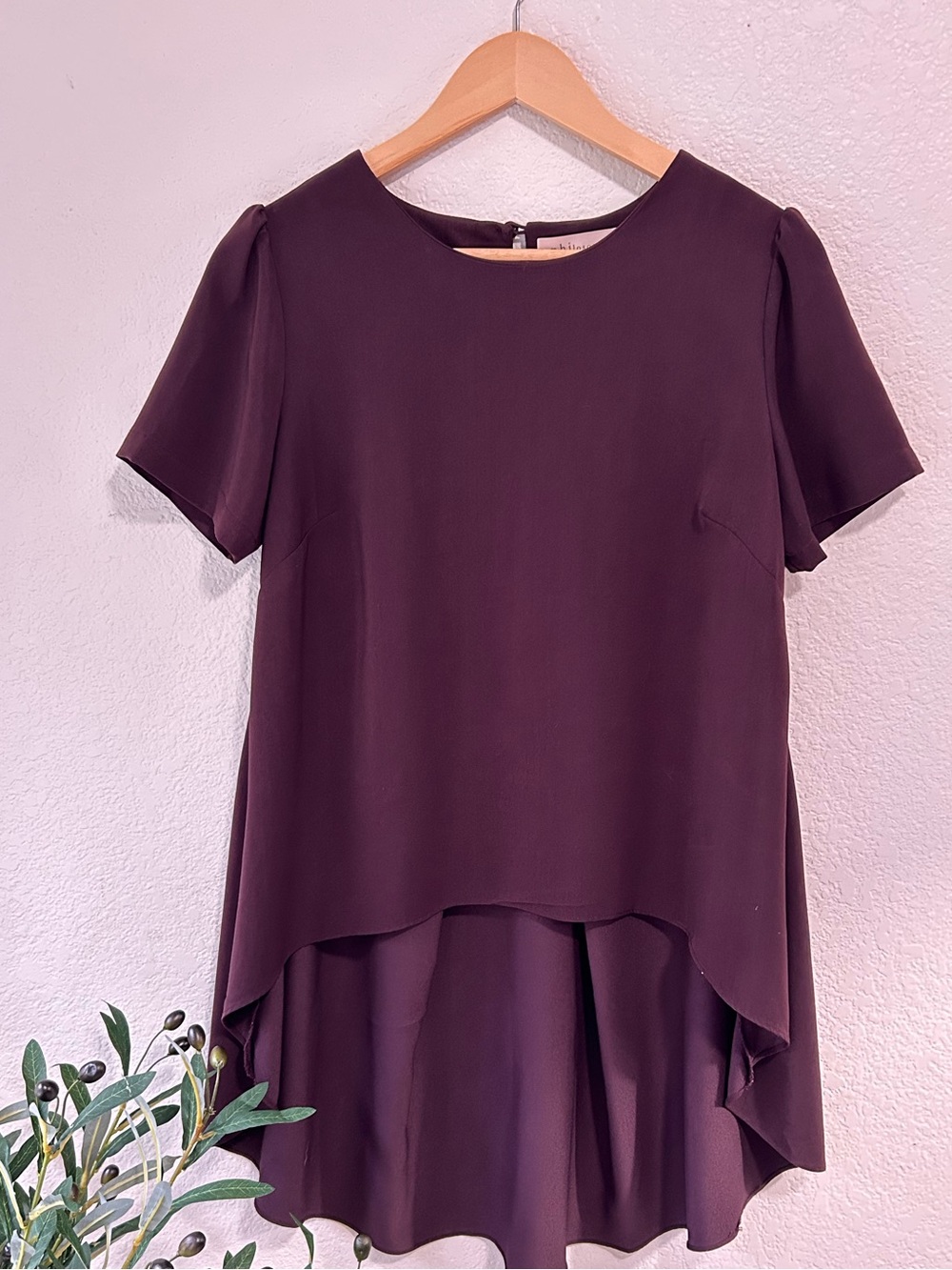 Philosophy Plum High-Low Short Sleeve Tunic